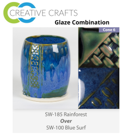 Rainforest SW185 over Blue Surf SW100 Stoneware Glaze Combination Rainforest SW185 over Blue Surf SW100 Stoneware Glaze Combination